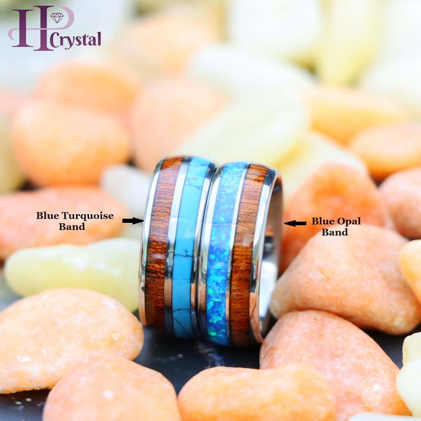 Koa Wood & Synthetic Opal/Turquoise Inlay Domed Tungsten Ring