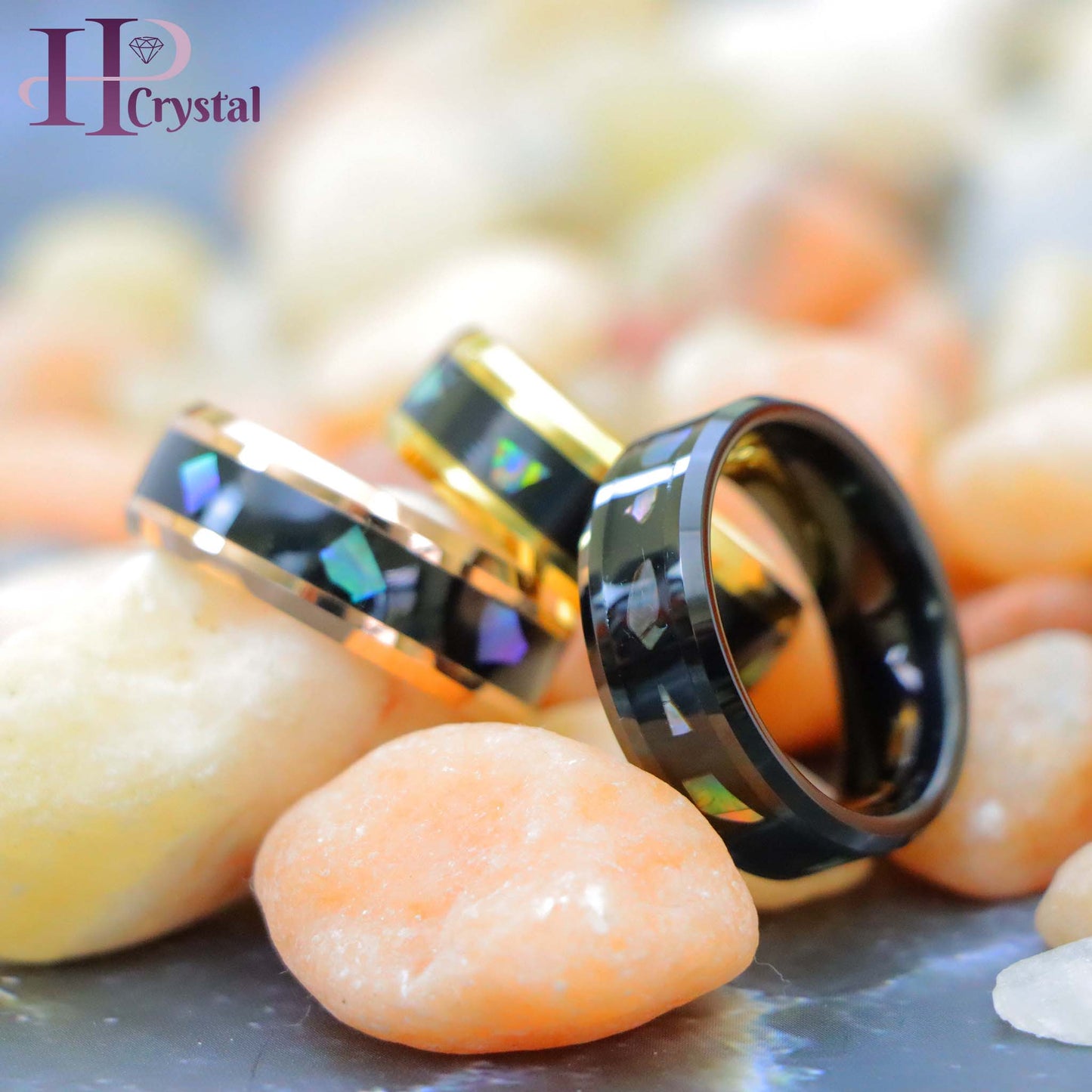 Yellow Gold IP/Black IP/Rose Gold IP Plated Abalone Shell Fragments Inlay Tungsten Ring