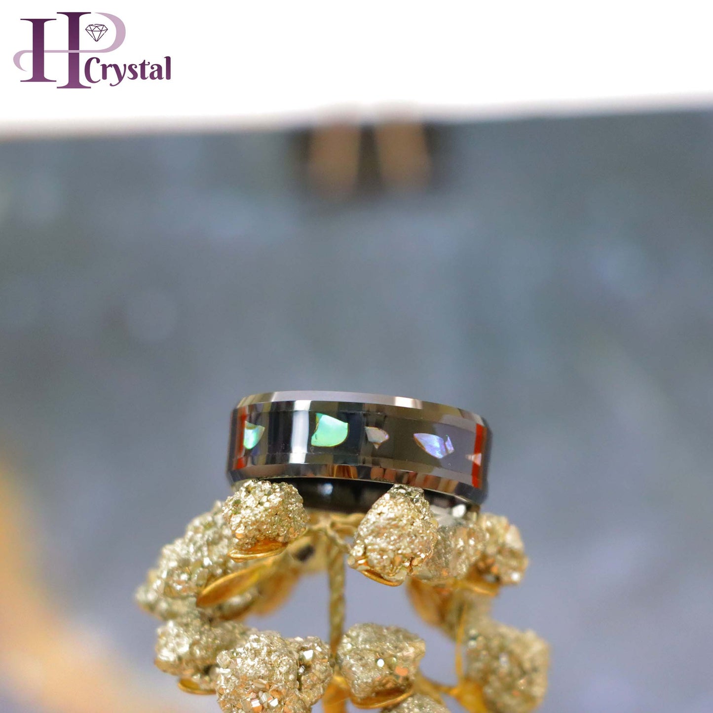 Yellow Gold IP/Black IP/Rose Gold IP Plated Abalone Shell Fragments Inlay Tungsten Ring