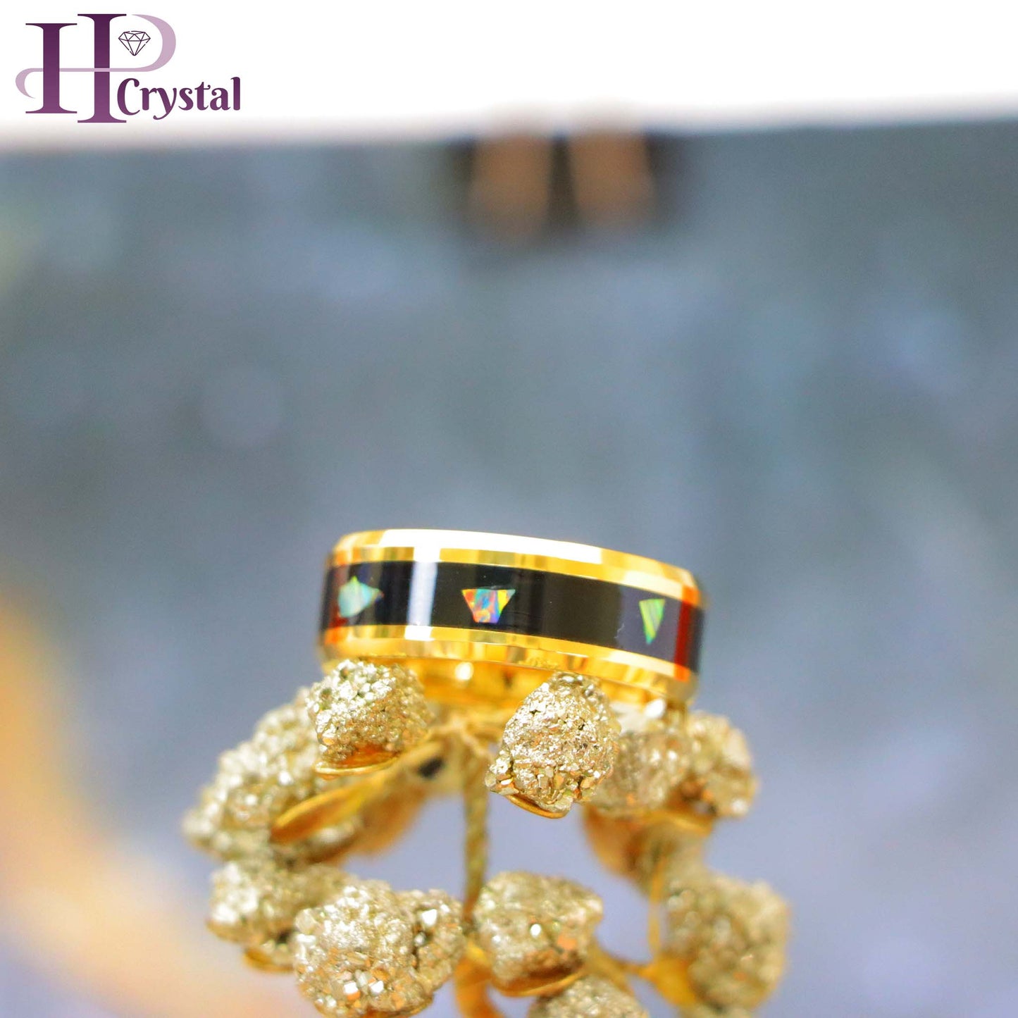 Yellow Gold IP/Black IP/Rose Gold IP Plated Abalone Shell Fragments Inlay Tungsten Ring