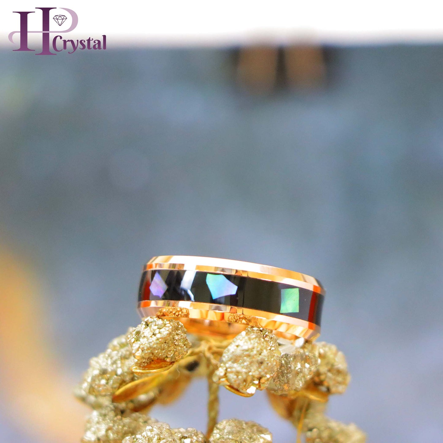 Yellow Gold IP/Black IP/Rose Gold IP Plated Abalone Shell Fragments Inlay Tungsten Ring