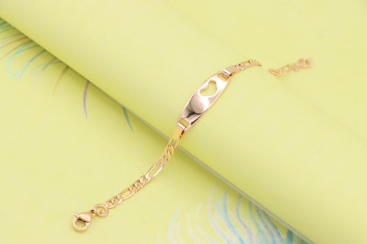 Heart Cutout Rose Gold Bracelet with Figaro Chain, XPBL0988 (2099-7)