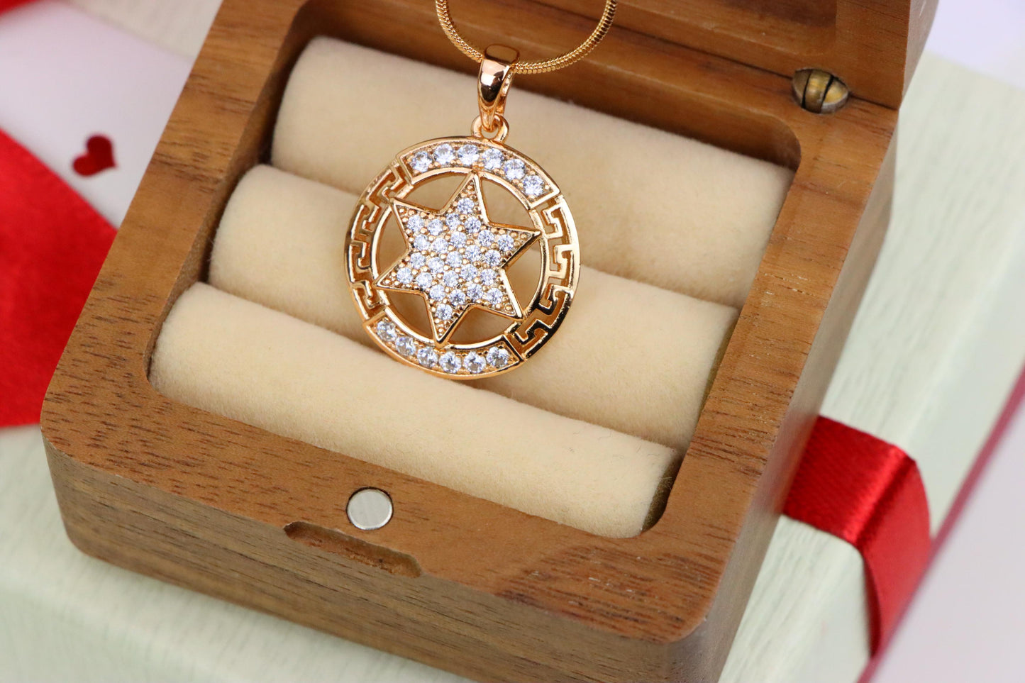 Sparkling Starburst Circle Rose Gold Pendant, XPPT1317 (2131-10)