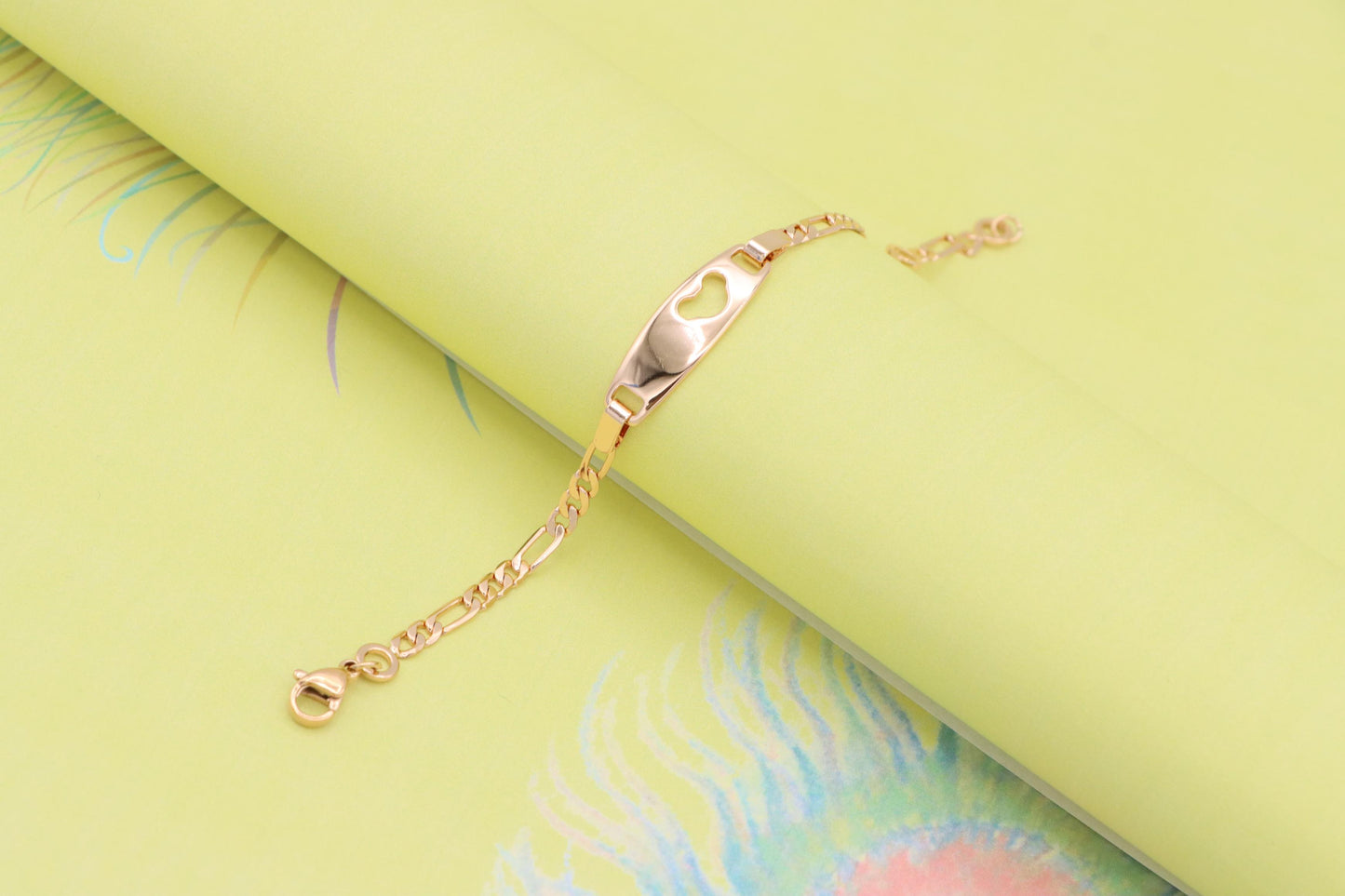 Heart Cutout Rose Gold Bracelet with Figaro Chain, XPBL0988 (2099-7)