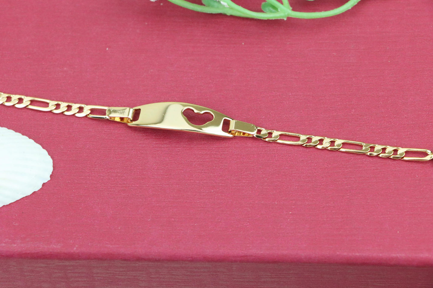 Heart Cutout Rose Gold Bracelet with Figaro Chain, XPBL0988 (2099-7)