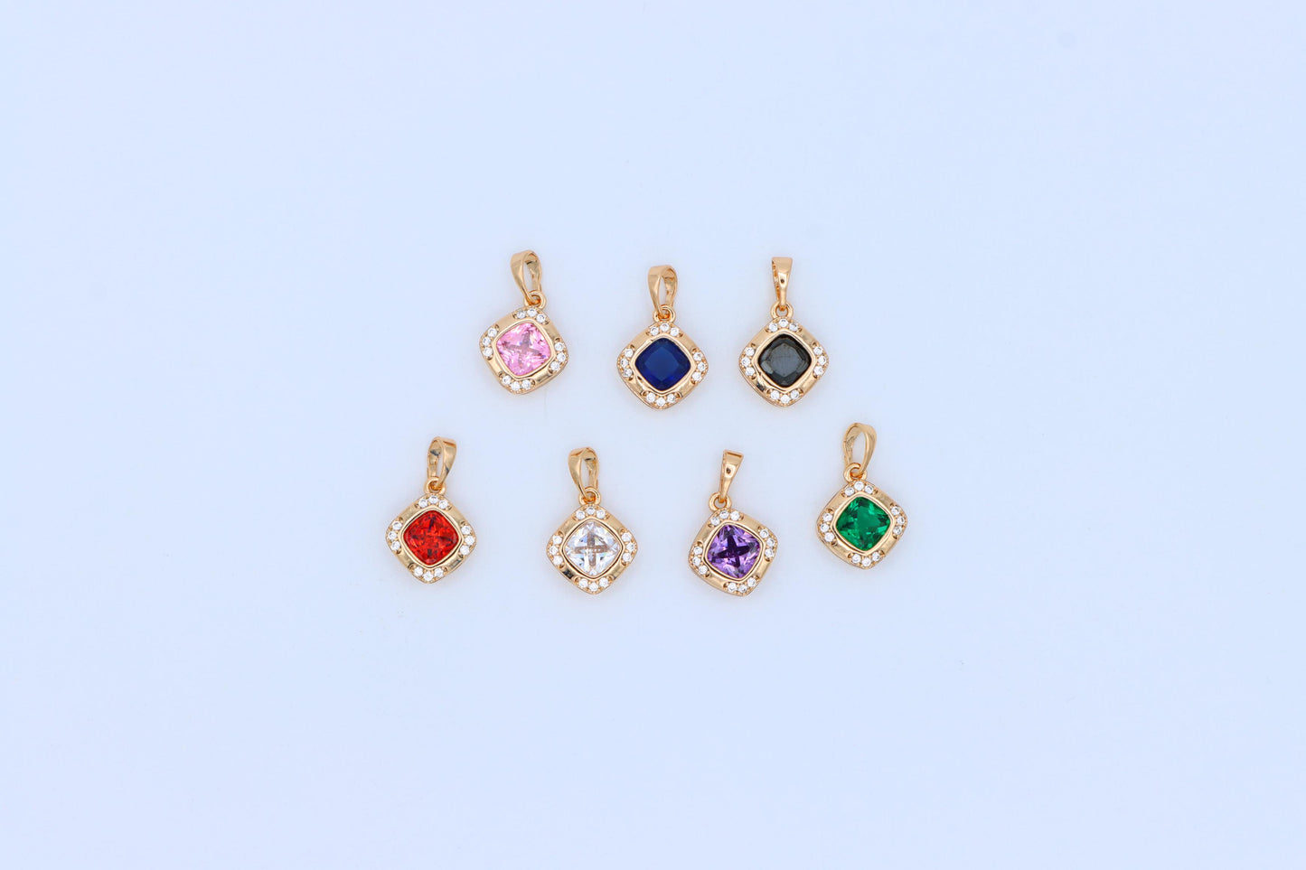 Purple Cushion Stone Pendant in Gold Plated Brass with Crystal Halo, XPPT1770 (2152-7)