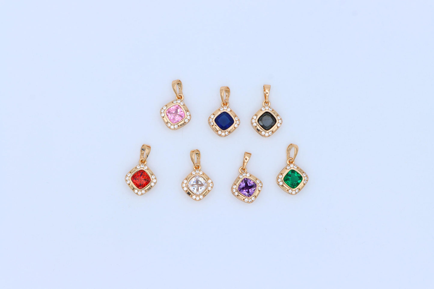 Purple Cushion Stone Pendant in Gold Plated Brass with Crystal Halo, XPPT1770 (2152-7)