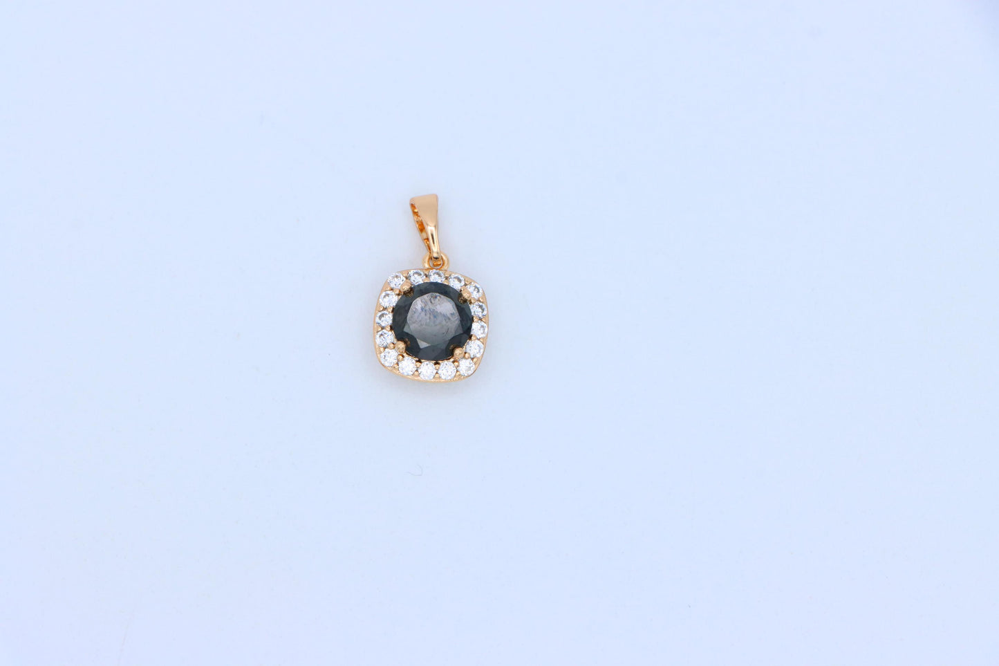 Black Round Stone Pendant in Gold Plated Brass with Crystal Halo, XPPT1771 (2152-8)