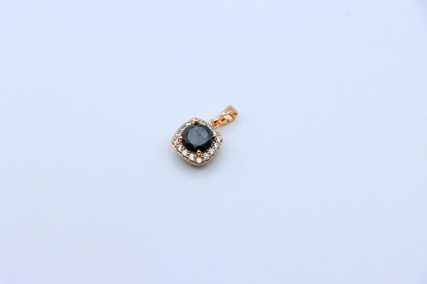 Black Round Stone Pendant in Gold Plated Brass with Crystal Halo, XPPT1771 (2152-8)