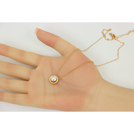 Minimalist Rose Gold Solitaire Necklace with Dainty Round Pendant, XPNL0176 (2018-6)