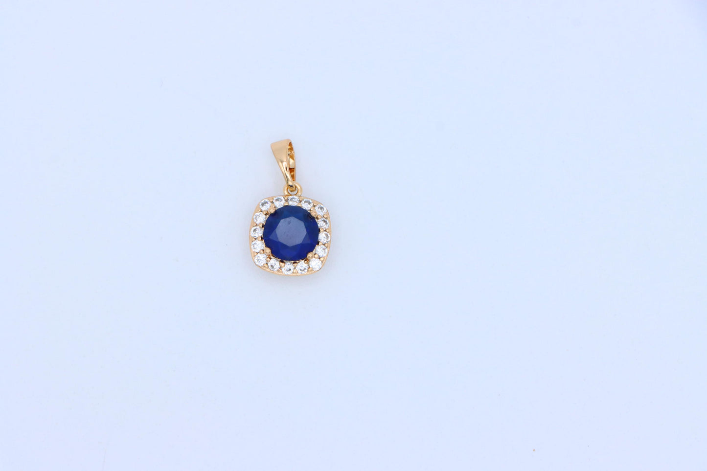 Blue Round Stone Pendant in Gold Plated Brass with Crystal Accents, XPPT1774 (2152-8)