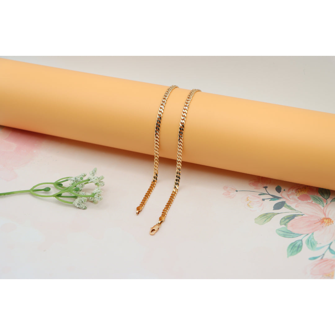 Elegant Flat Link Rose Gold Necklace Gold Plated Brass, XPNL0178 (2018-8)