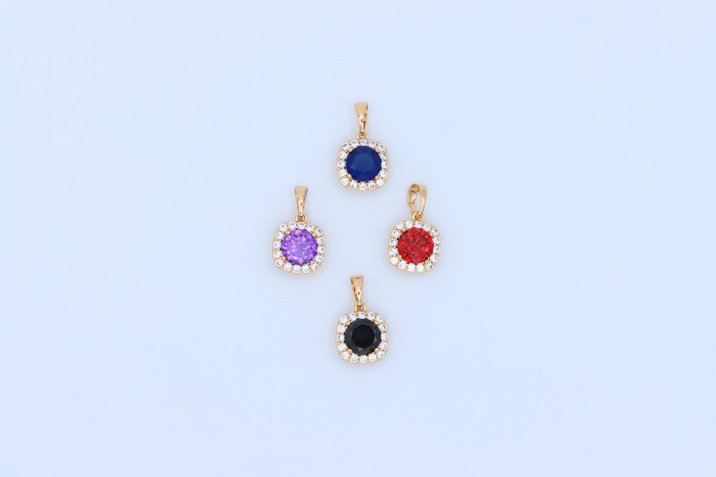 Blue Round Stone Pendant in Gold Plated Brass with Crystal Accents, XPPT1774 (2152-8)