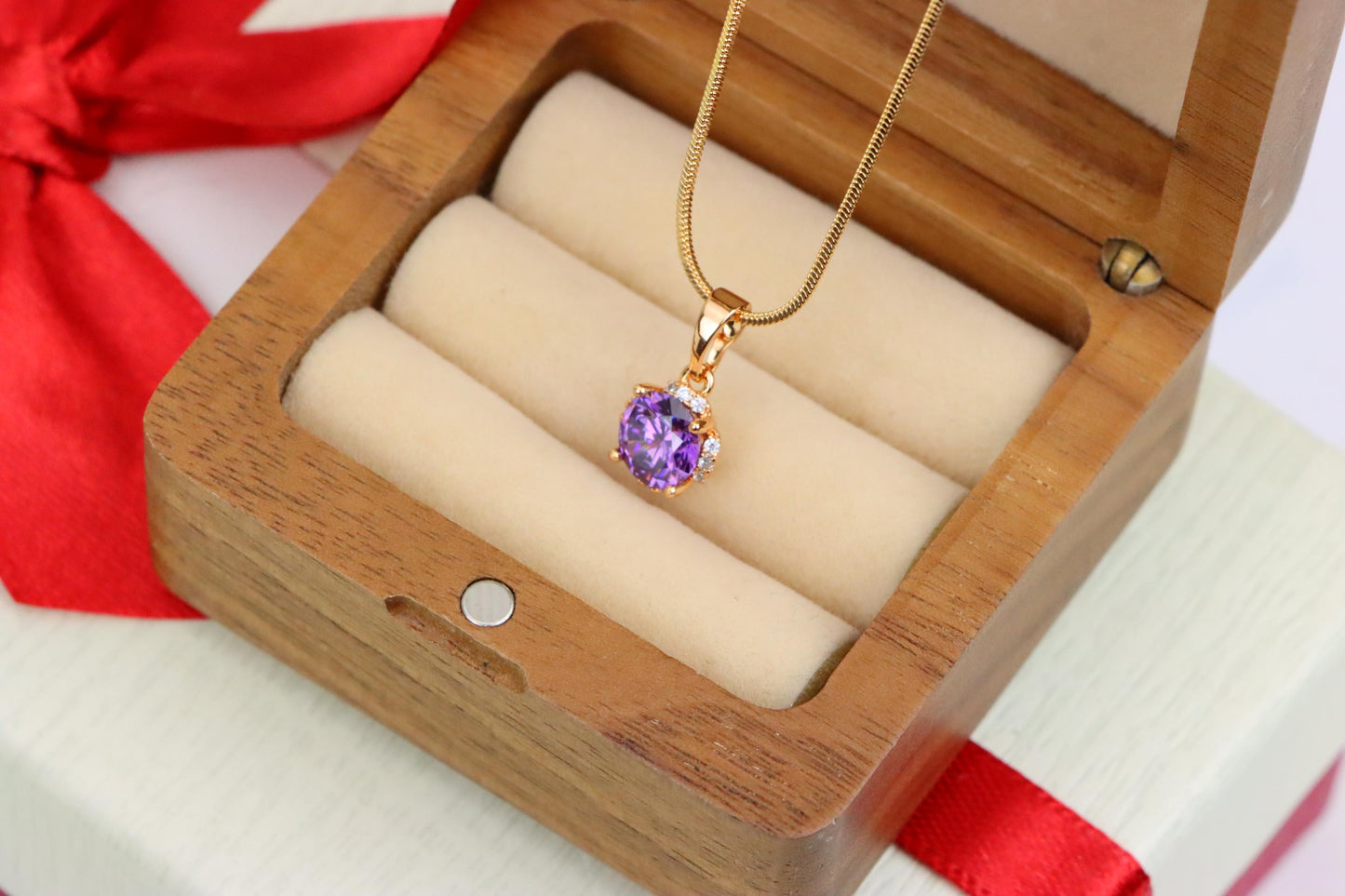 Round Purple Gem Pendant in Rose Gold, XPPT1323 (2132-4)