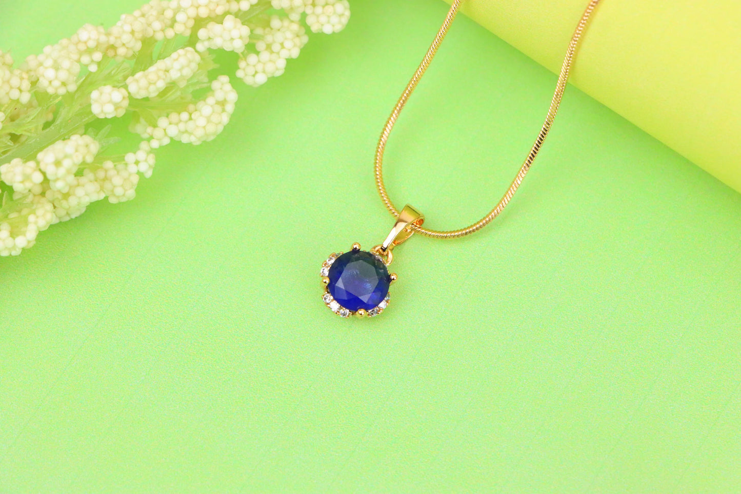 Elegant Round Blue Gemstone Pendant in Rose Gold, XPPT1324 (2132-4)