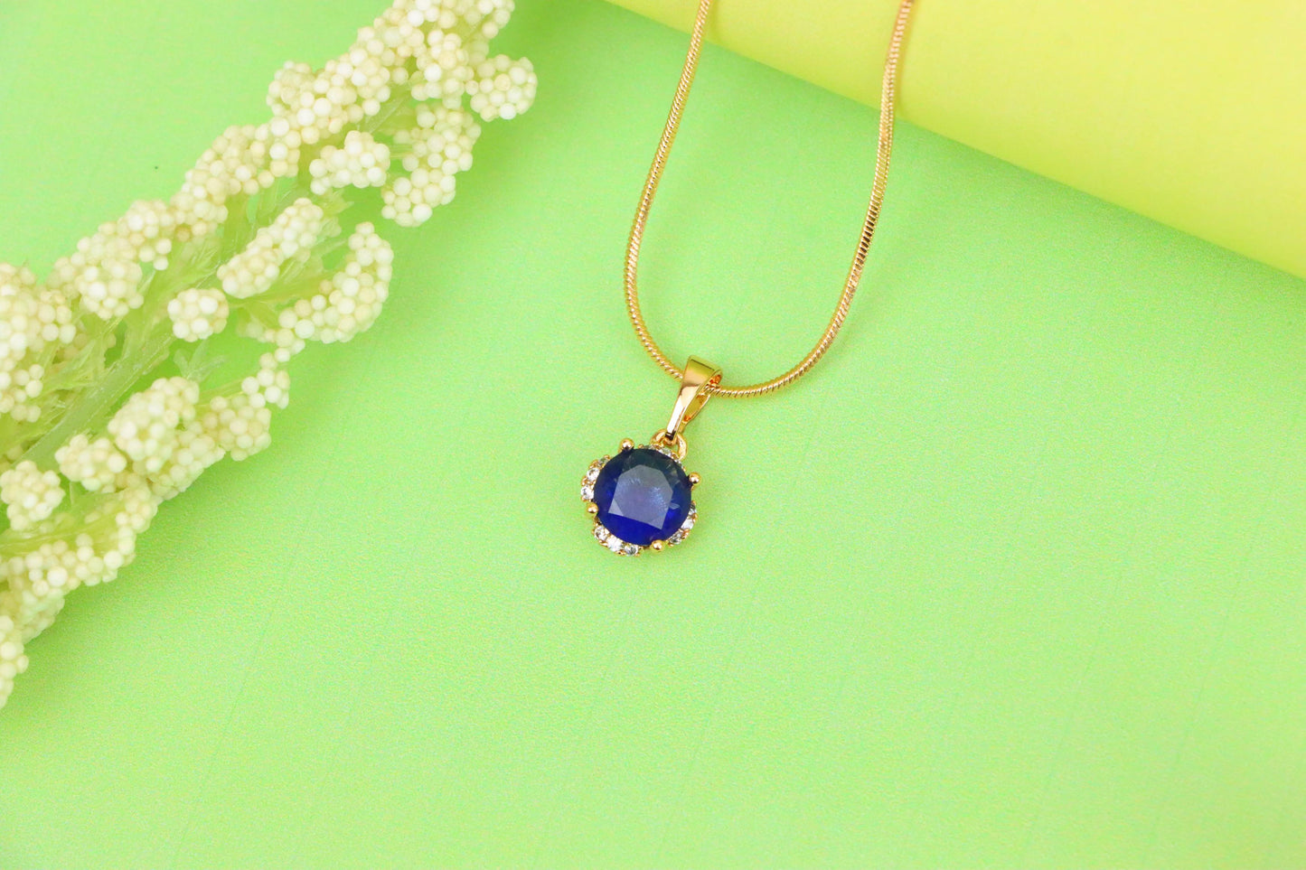 Elegant Round Blue Gemstone Pendant in Rose Gold, XPPT1324 (2132-4)