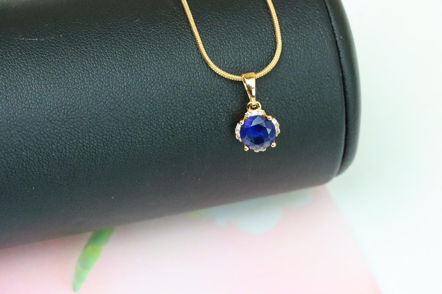 Elegant Round Blue Gemstone Pendant in Rose Gold, XPPT1324 (2132-4)