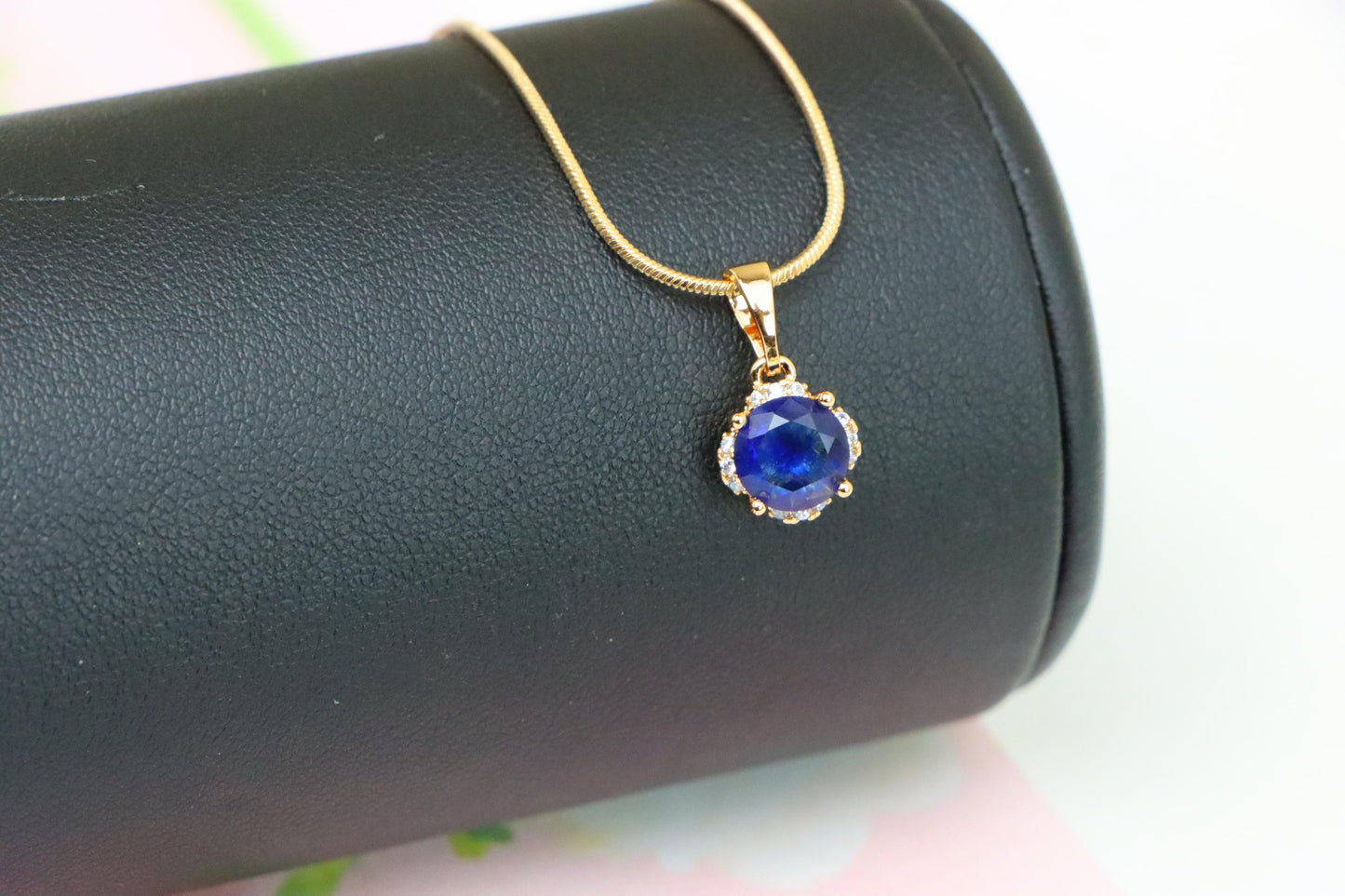 Elegant Round Blue Gemstone Pendant in Rose Gold, XPPT1324 (2132-4)
