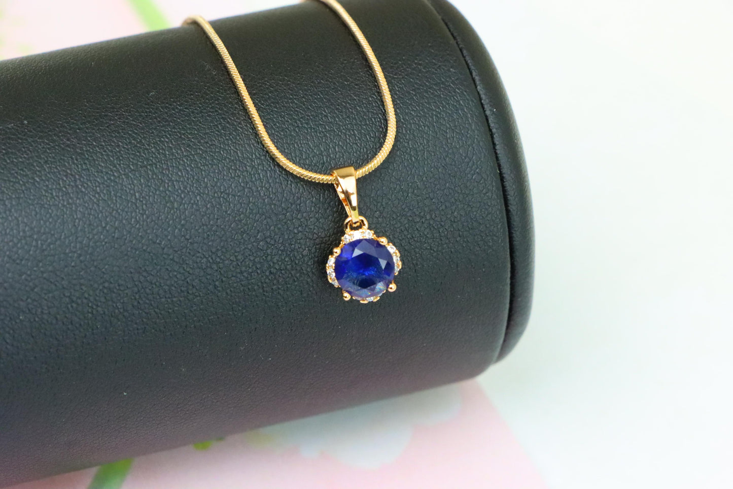 Elegant Round Blue Gemstone Pendant in Rose Gold, XPPT1324 (2132-4)