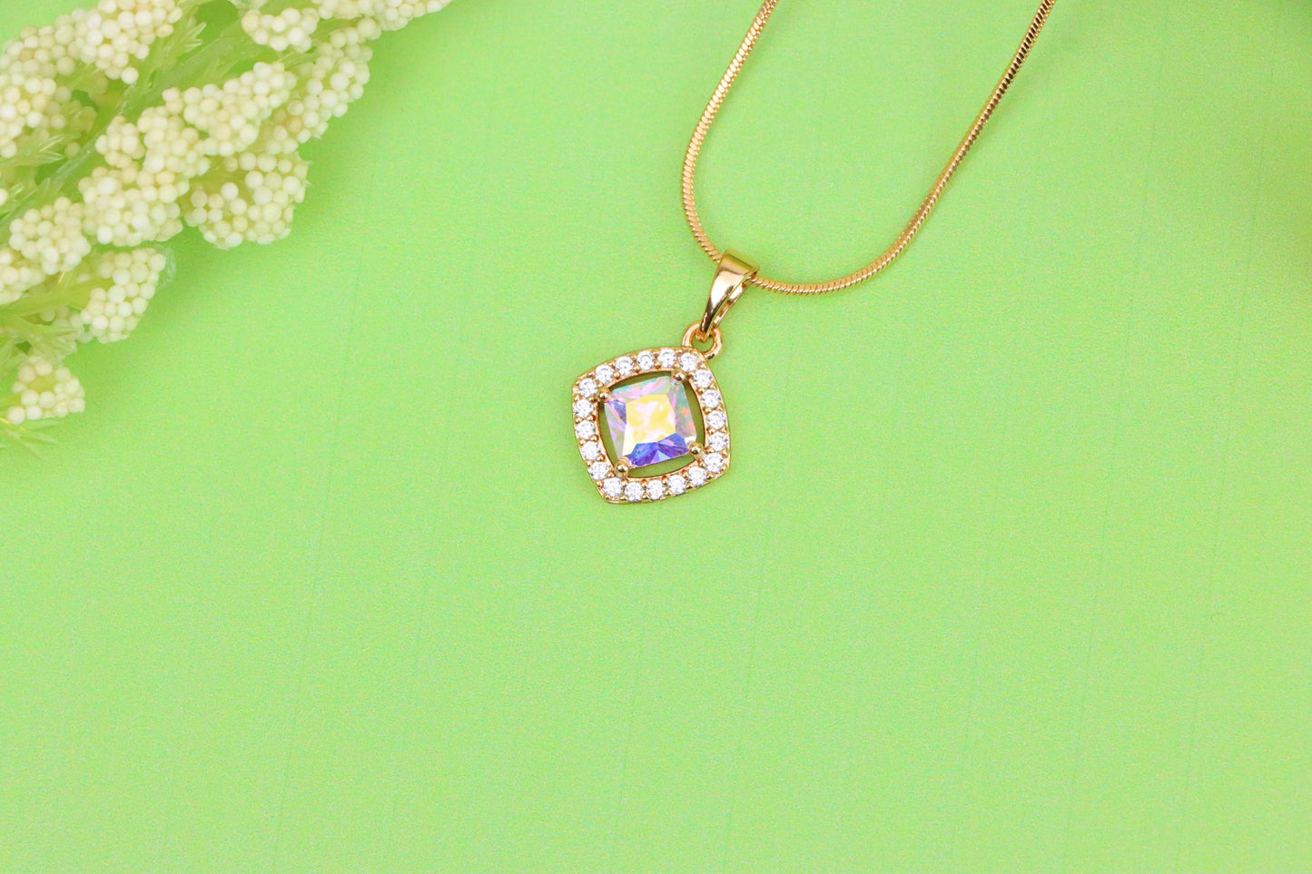 Satin White Pendant with Crystal Halo in Gold Plated Brass Finish, XPPT1790 (2153-1)