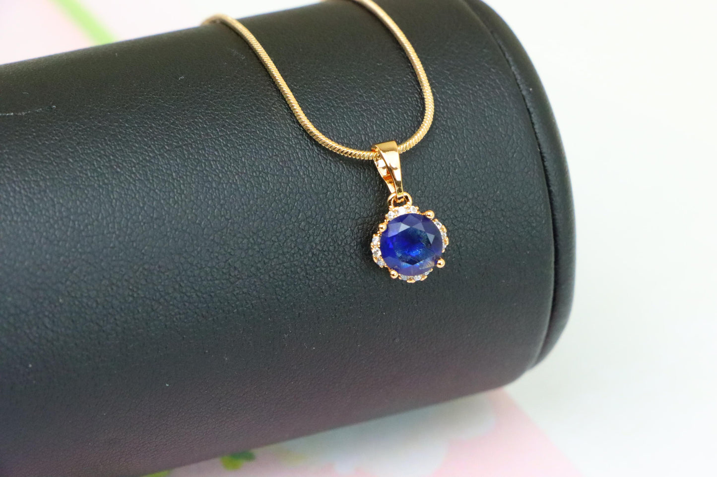 Elegant Round Blue Gemstone Pendant in Rose Gold, XPPT1324 (2132-4)