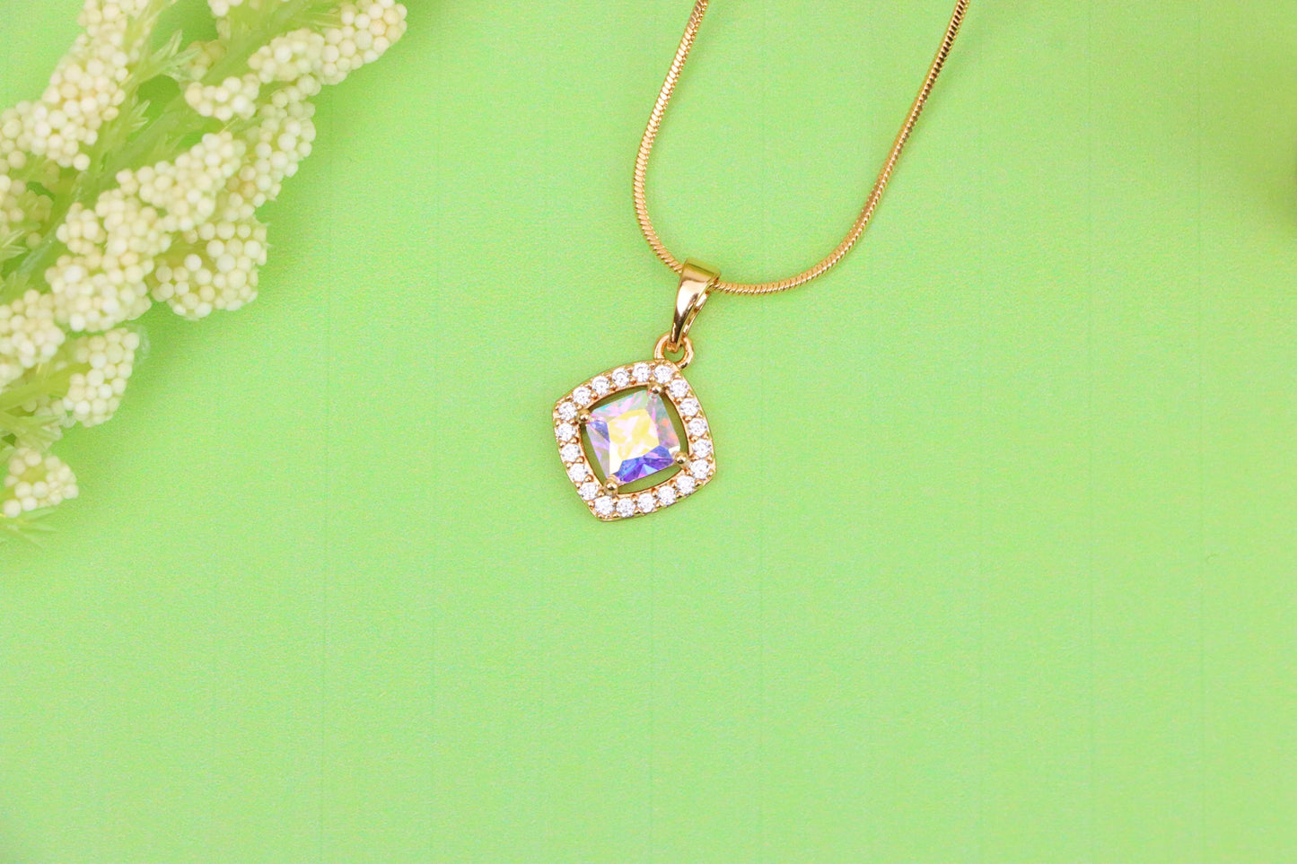 Satin White Pendant with Crystal Halo in Gold Plated Brass Finish, XPPT1790 (2153-1)