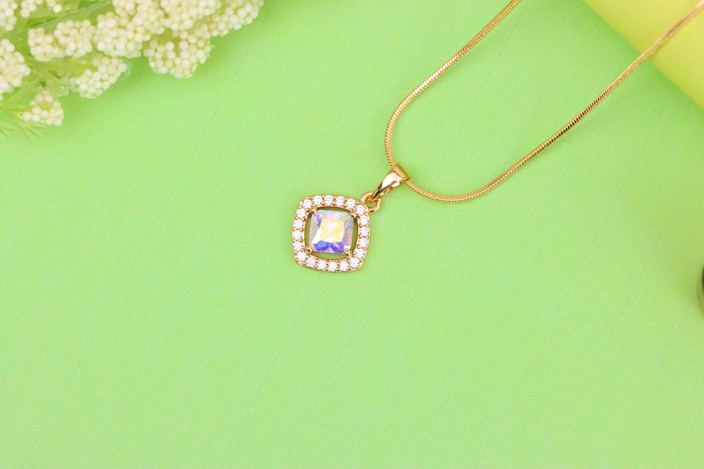 Satin White Pendant with Crystal Halo in Gold Plated Brass Finish, XPPT1790 (2153-1)