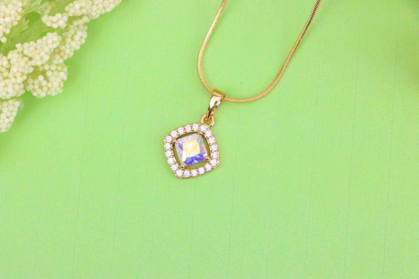Satin White Pendant with Crystal Halo in Gold Plated Brass Finish, XPPT1790 (2153-1)