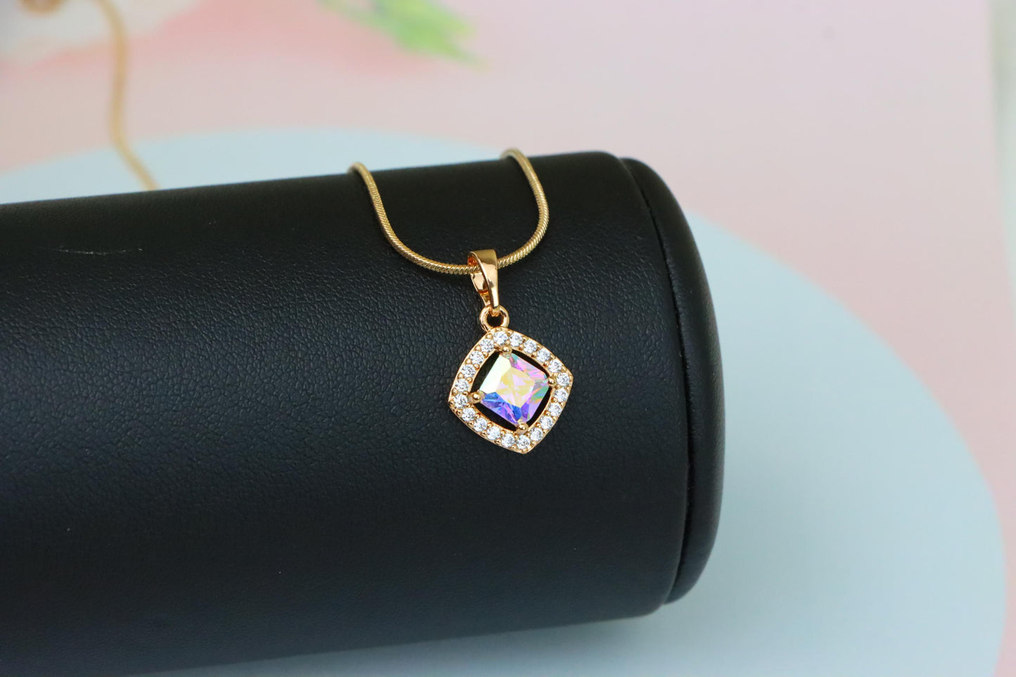 Satin White Pendant with Crystal Halo in Gold Plated Brass Finish, XPPT1790 (2153-1)