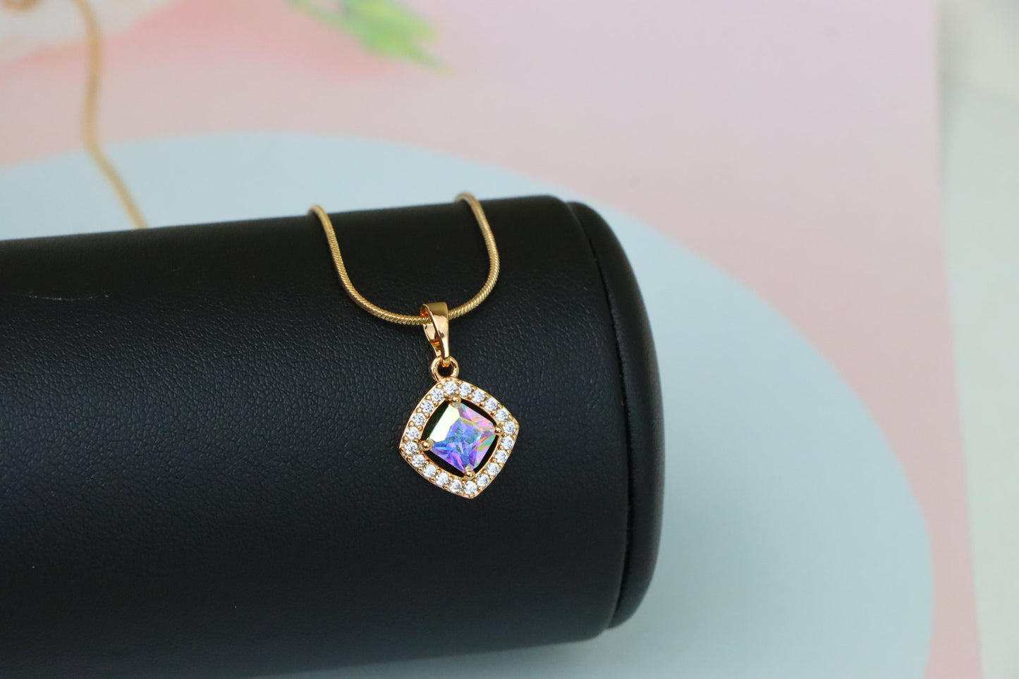 Satin White Pendant with Crystal Halo in Gold Plated Brass Finish, XPPT1790 (2153-1)