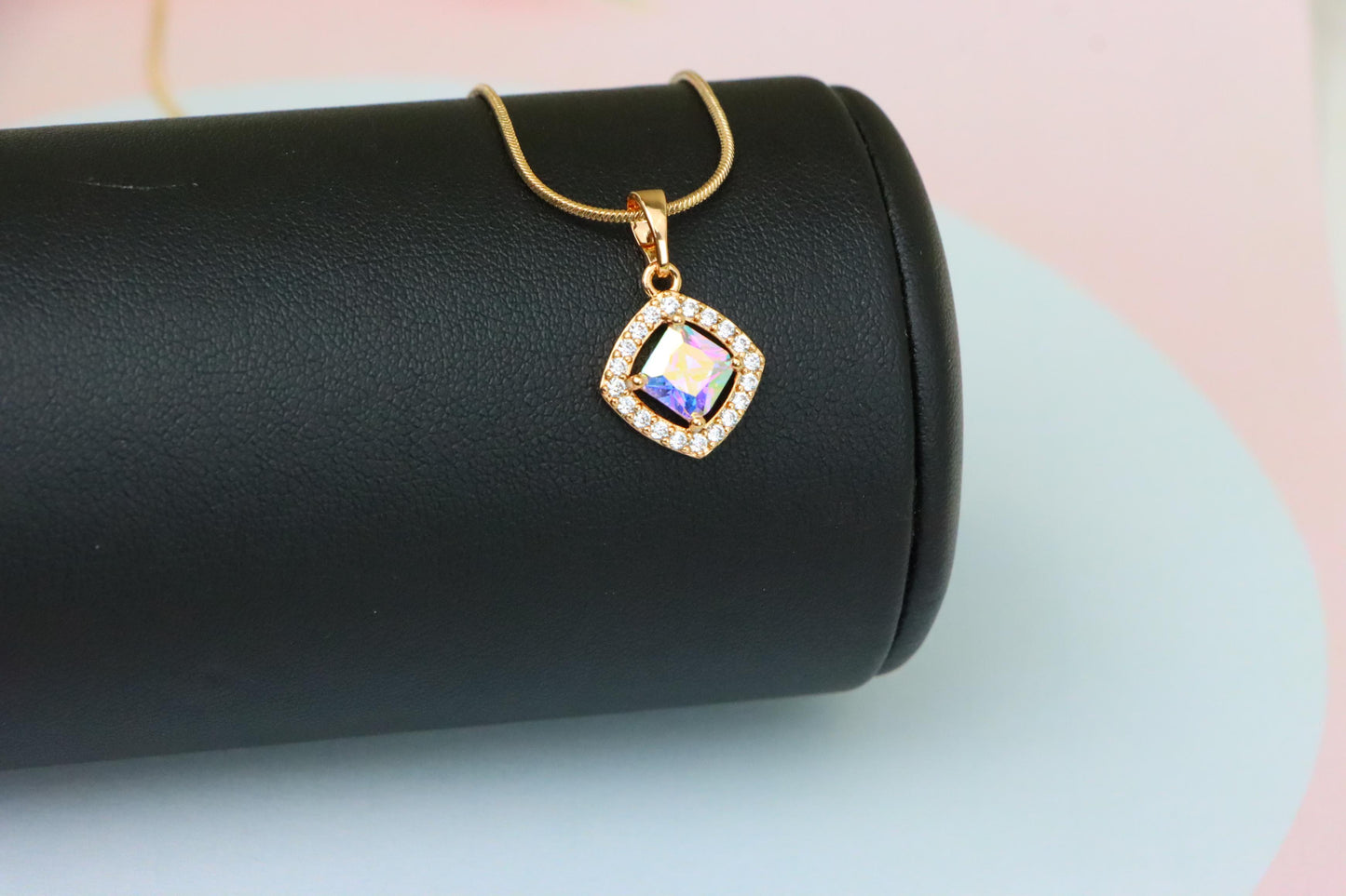 Satin White Pendant with Crystal Halo in Gold Plated Brass Finish, XPPT1790 (2153-1)