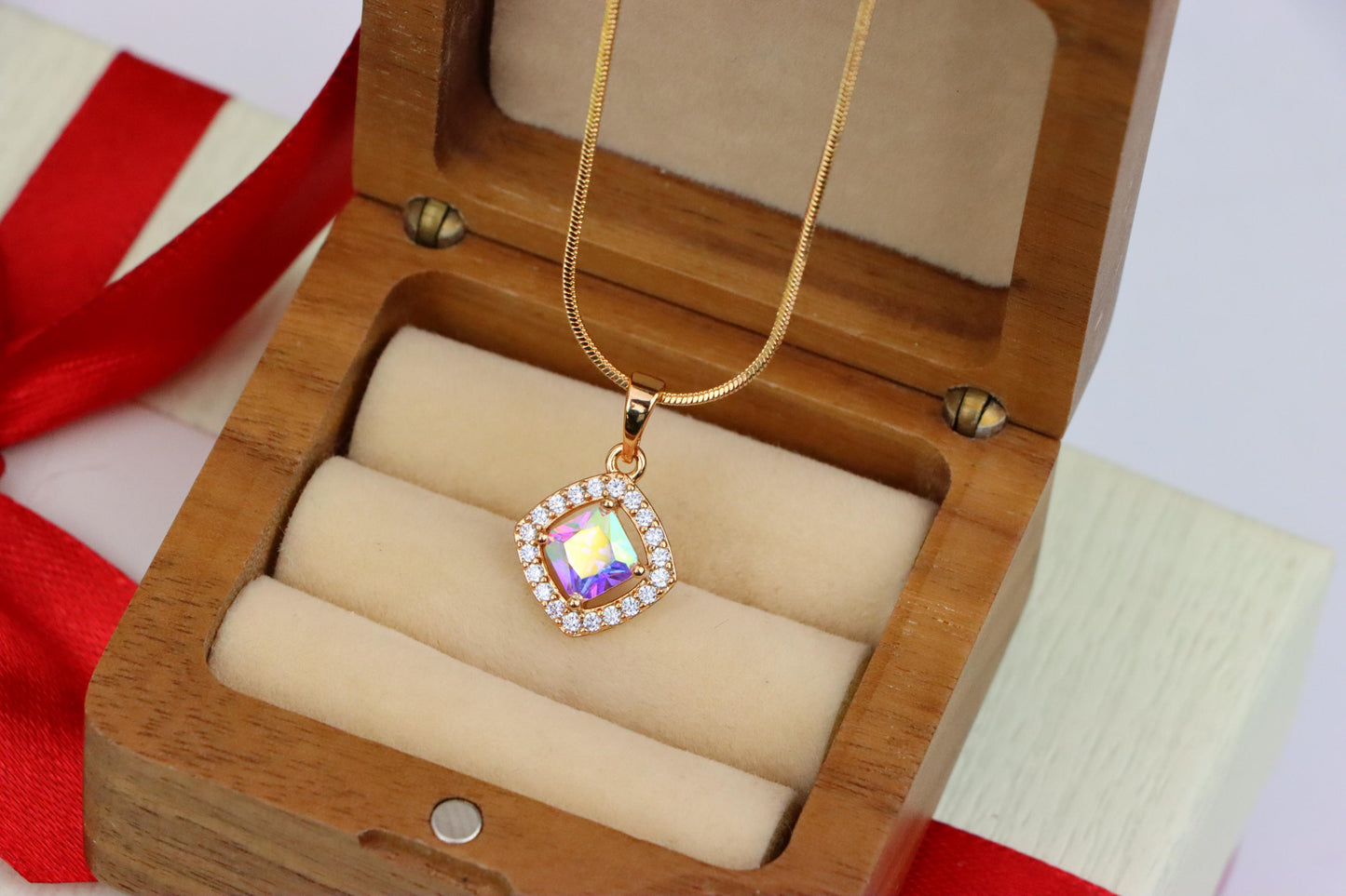 Satin White Pendant with Crystal Halo in Gold Plated Brass Finish, XPPT1790 (2153-1)
