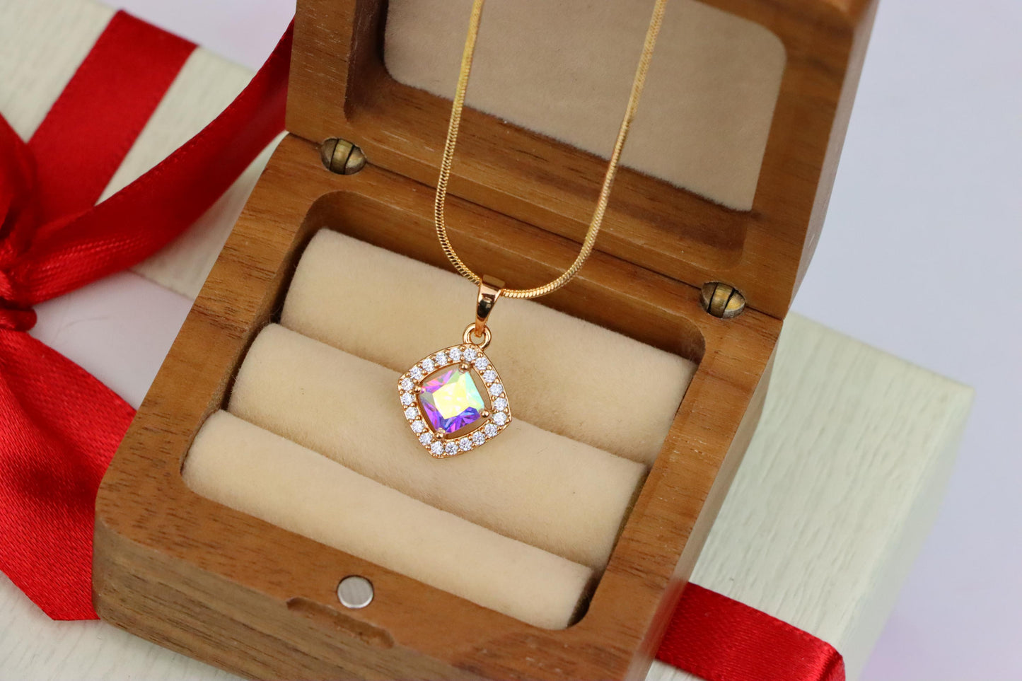 Satin White Pendant with Crystal Halo in Gold Plated Brass Finish, XPPT1790 (2153-1)