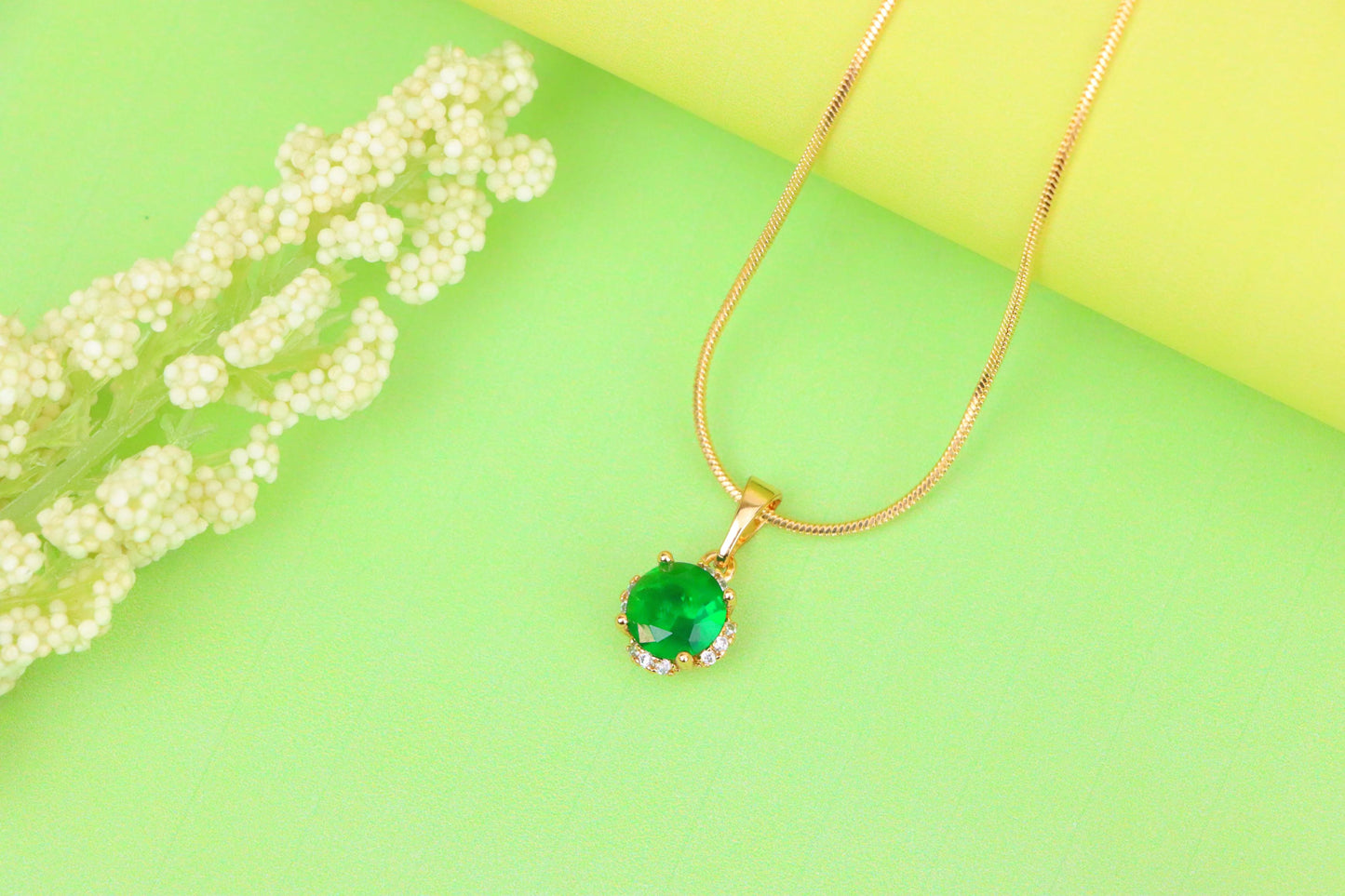 Round Green Gemstone Pendant in Rose Gold – Elegant & Versatile, XPPT1325 (2132-4)