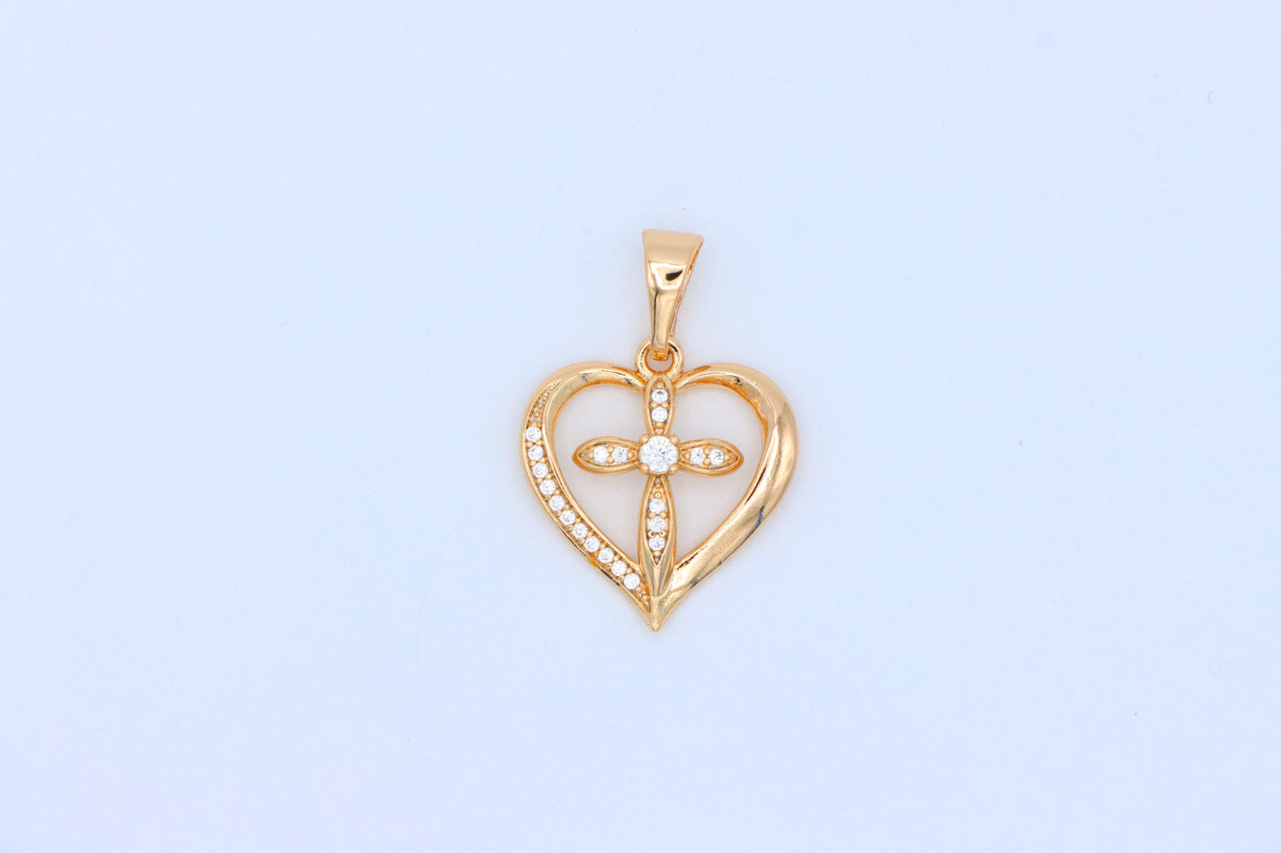 Heart-Shaped Rose Gold Cross Pendant with Sparkling Accents, XPPT1326 (2132-5)