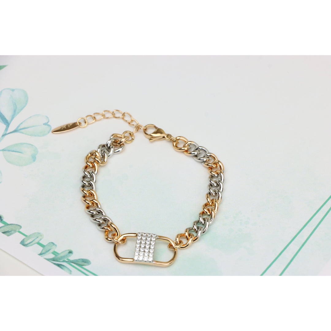 Stylish Rose Gold and Silver Dual Tone Bracelet with Crystal Accent, XPBL0633 (2064-2)