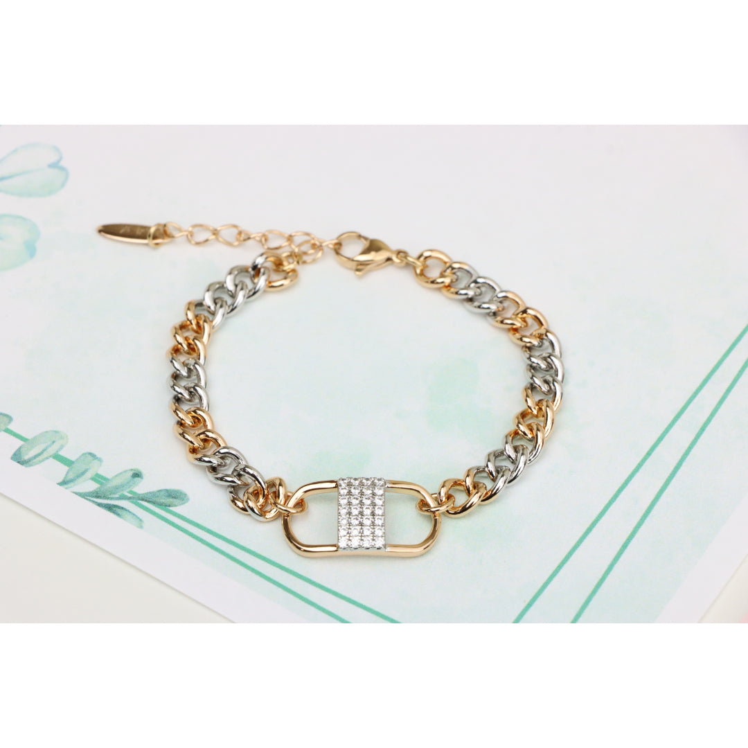 Stylish Rose Gold and Silver Dual Tone Bracelet with Crystal Accent, XPBL0633 (2064-2)