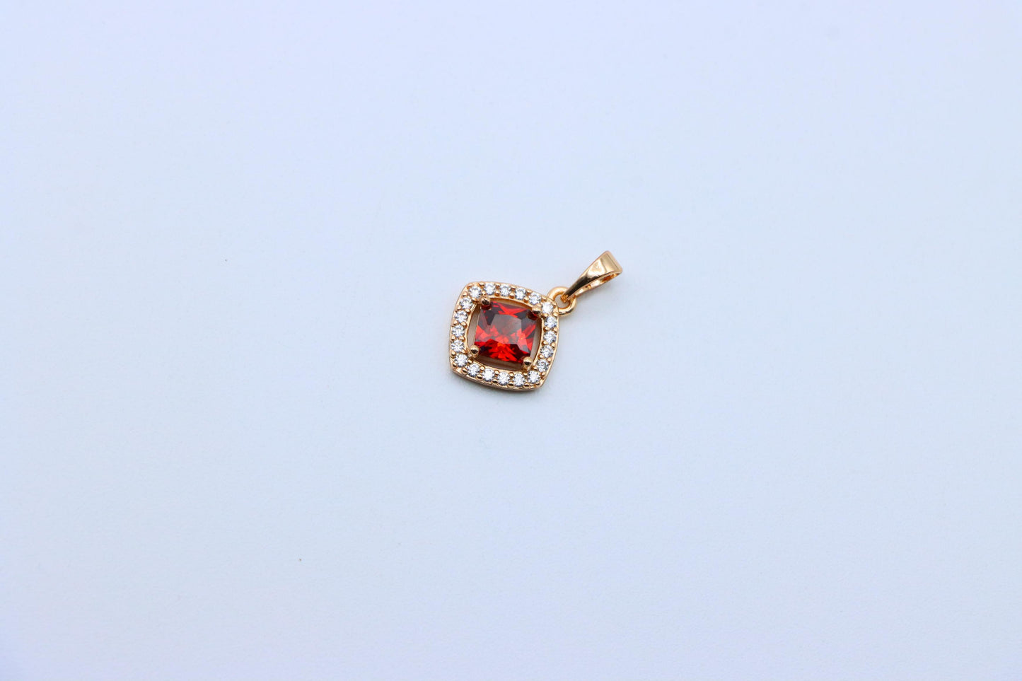 Red Princess-Cut Halo Pendant in Gold Plated Brass – Elegant Sparkle, XPPT1792 (2153-1)
