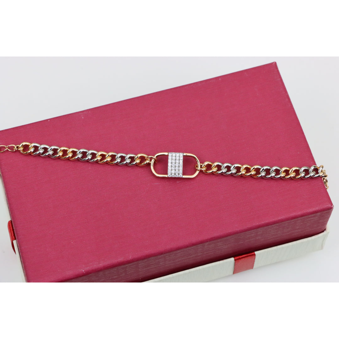 Stylish Rose Gold and Silver Dual Tone Bracelet with Crystal Accent, XPBL0633 (2064-2)