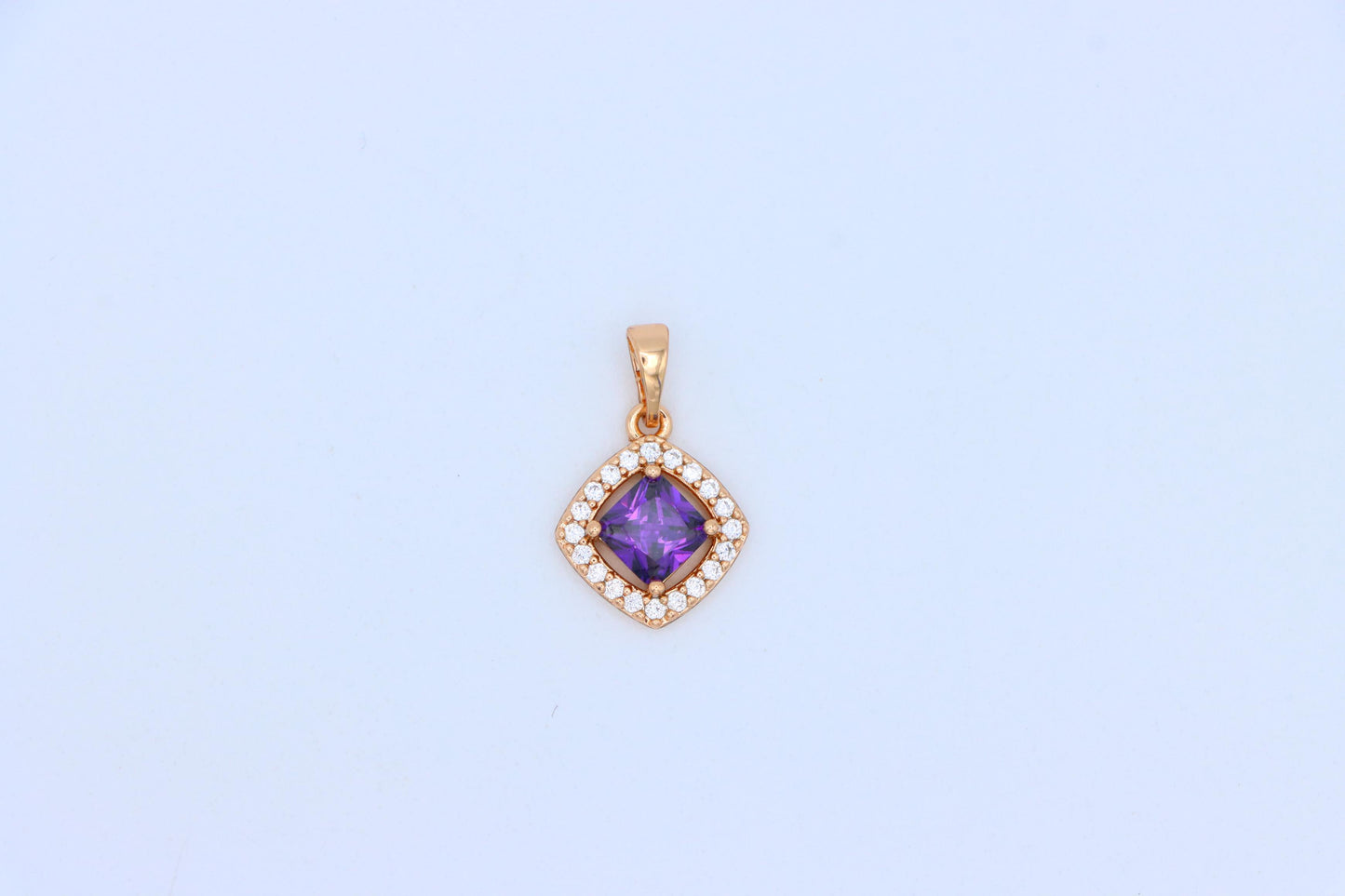 Princess-Cut Purple Halo Pendant in Gold Plated Brass – Glam Touch, XPPT1793 (2153-1)