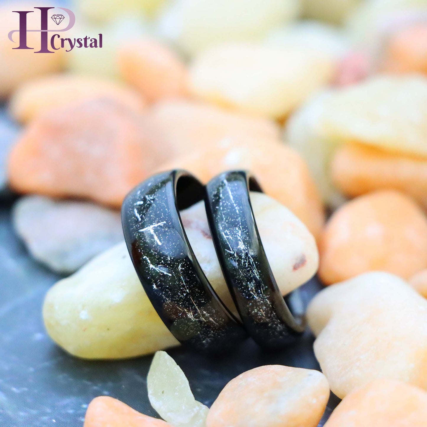 Black IP Plated with Imitation Black Meteorite Inlay Tungsten Ring