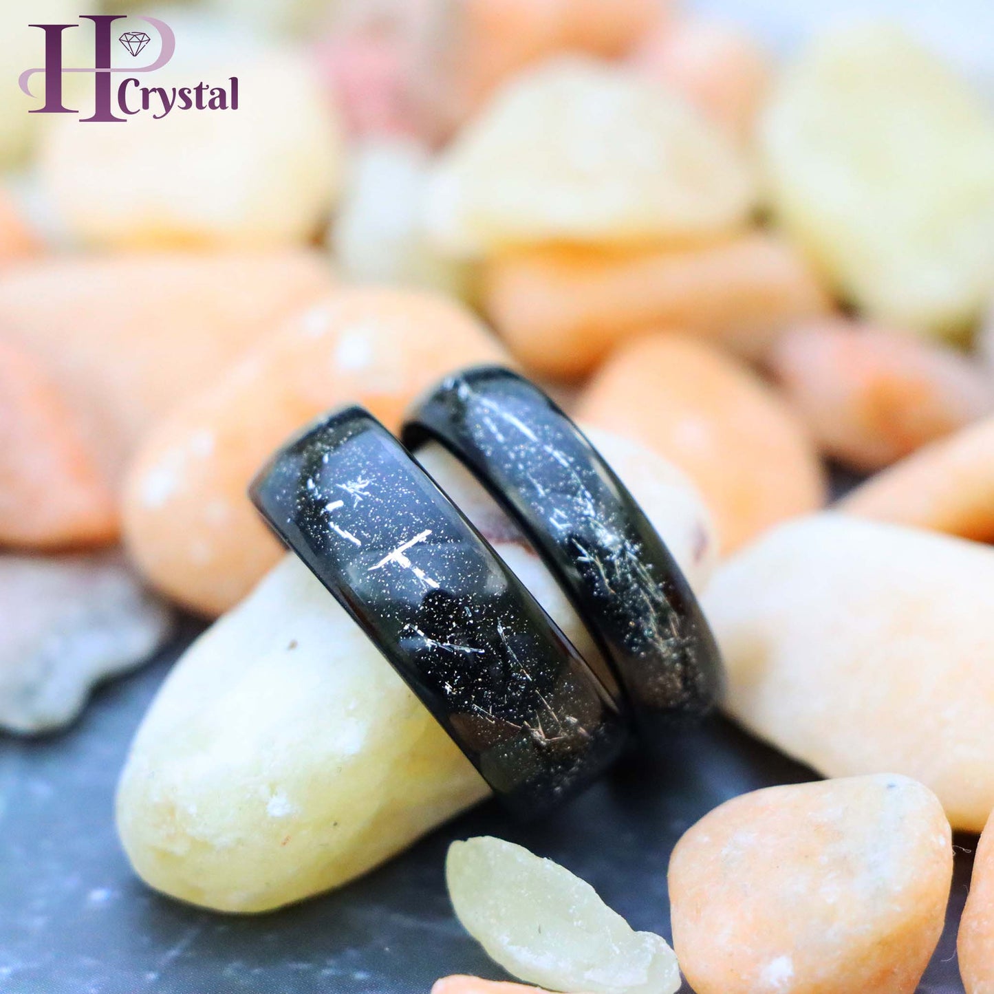 Black IP Plated with Imitation Black Meteorite Inlay Tungsten Ring