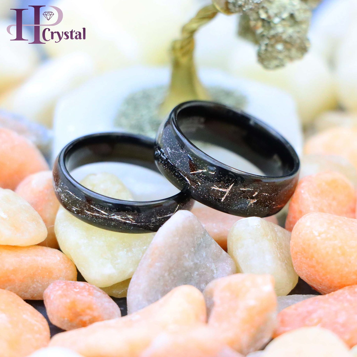Black IP Plated with Imitation Black Meteorite Inlay Tungsten Ring