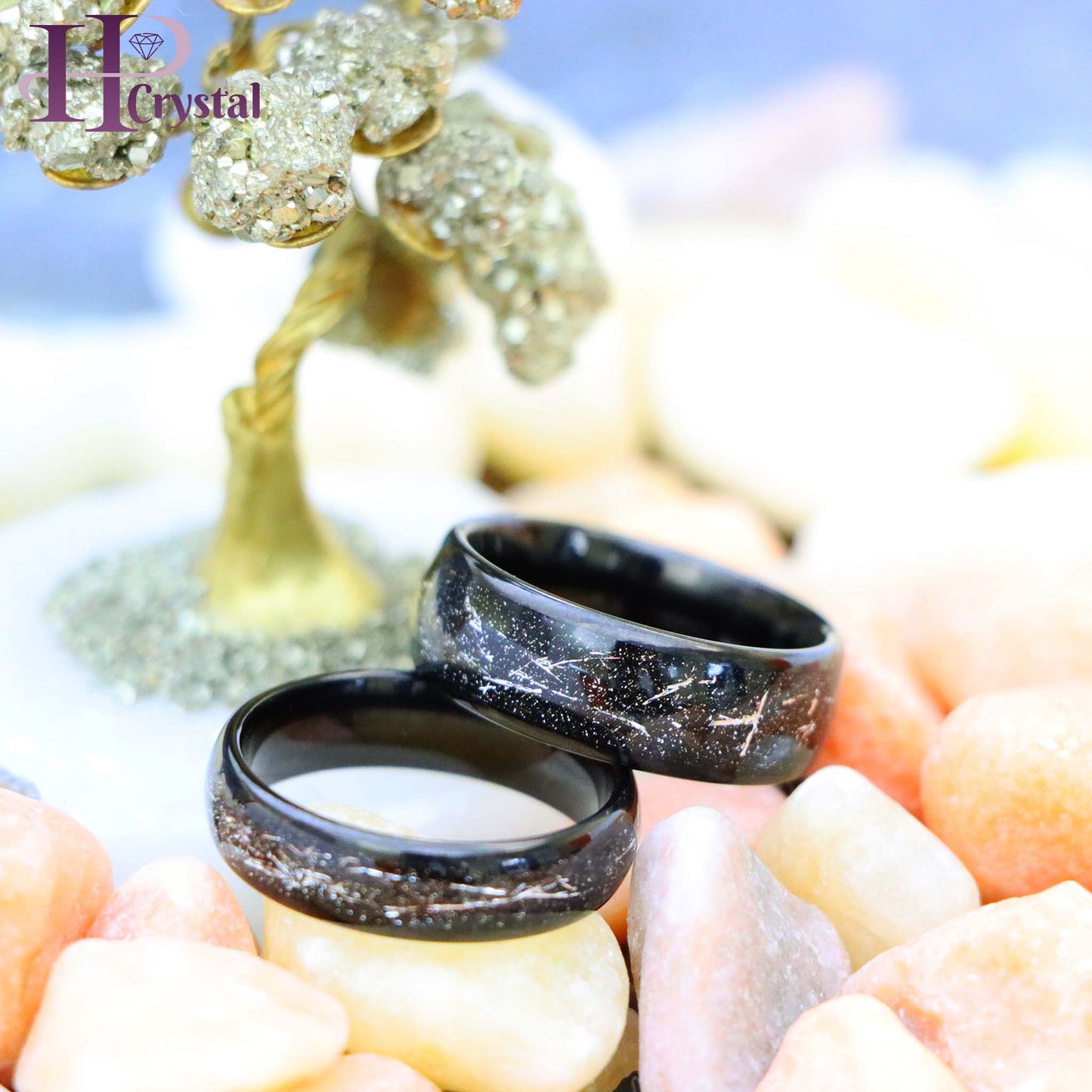 Black IP Plated with Imitation Black Meteorite Inlay Tungsten Ring