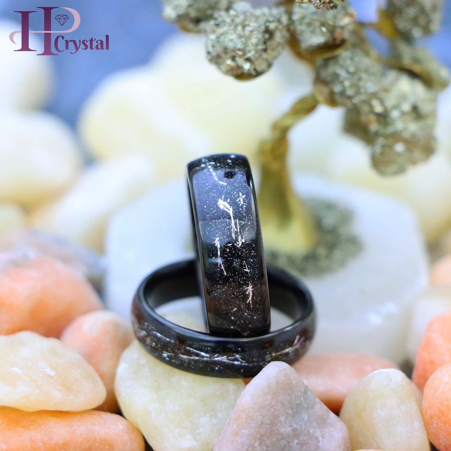 Black IP Plated with Imitation Black Meteorite Inlay Tungsten Ring