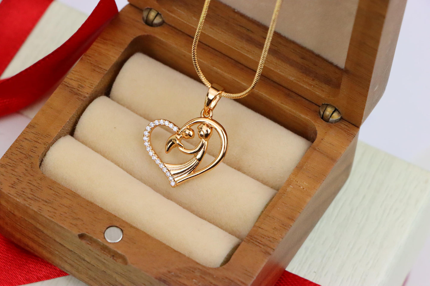 Rose Gold Mother and Child Heart Pendant with Sparkling Detail, XPPT1327 (2132-6)