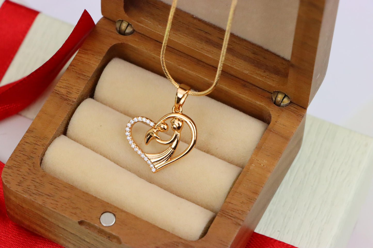 Rose Gold Mother and Child Heart Pendant with Sparkling Detail, XPPT1327 (2132-6)
