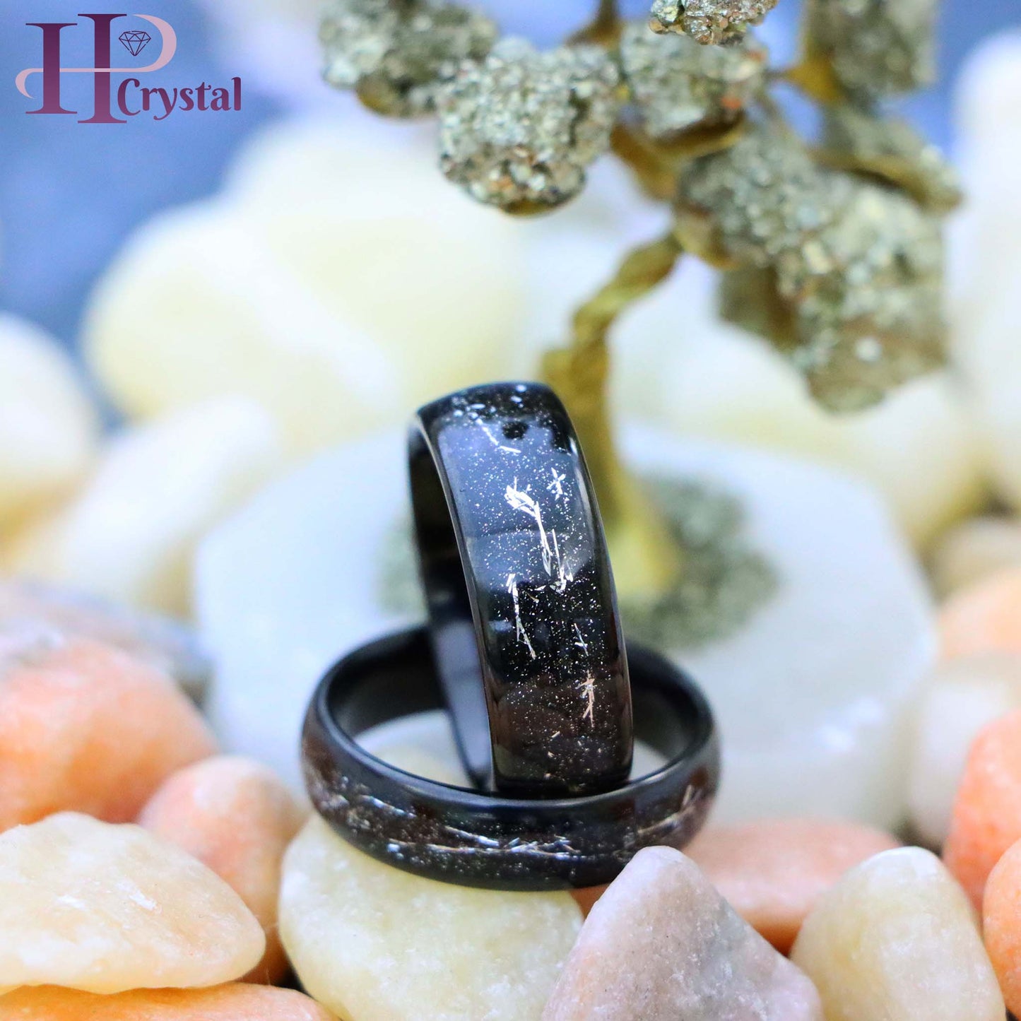 Black IP Plated with Imitation Black Meteorite Inlay Tungsten Ring