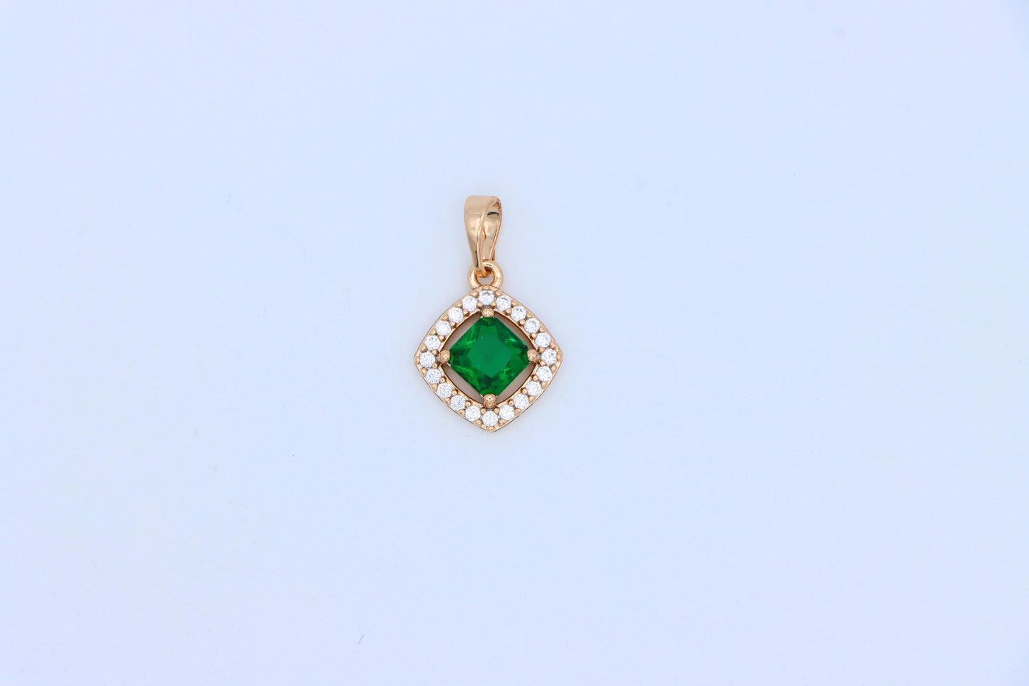 Emerald Green Square Halo Pendant in Gold Plated Finish – Elegant Look, XPPT1794 (2153-1)