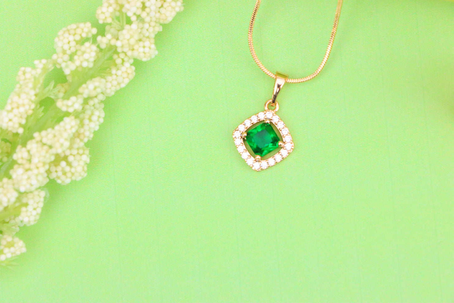 Emerald Green Square Halo Pendant in Gold Plated Finish – Elegant Look, XPPT1794 (2153-1)